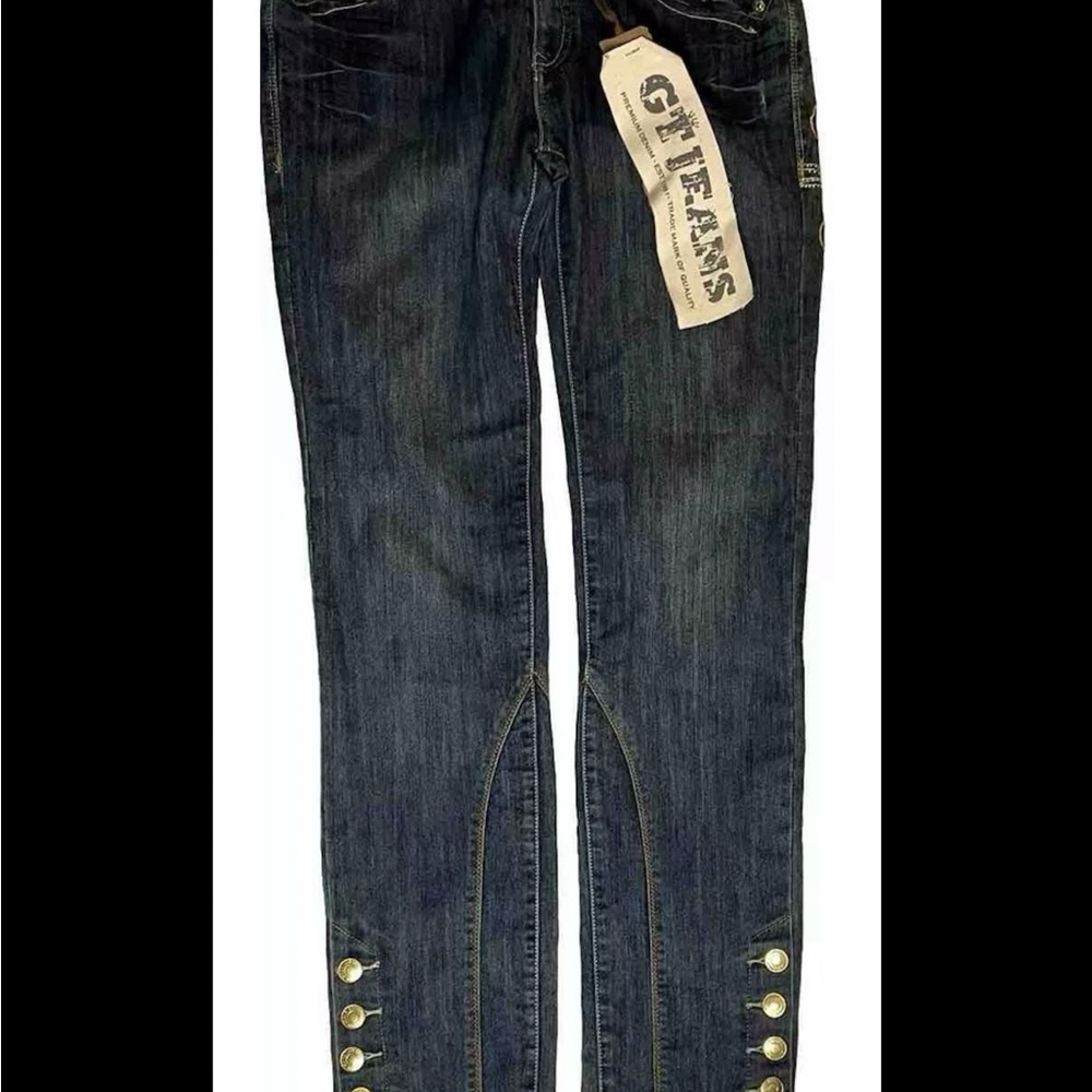 Goodtime Premium Jeans Juniors Straight Cut Iron Cross Bling Embroidered Size 15